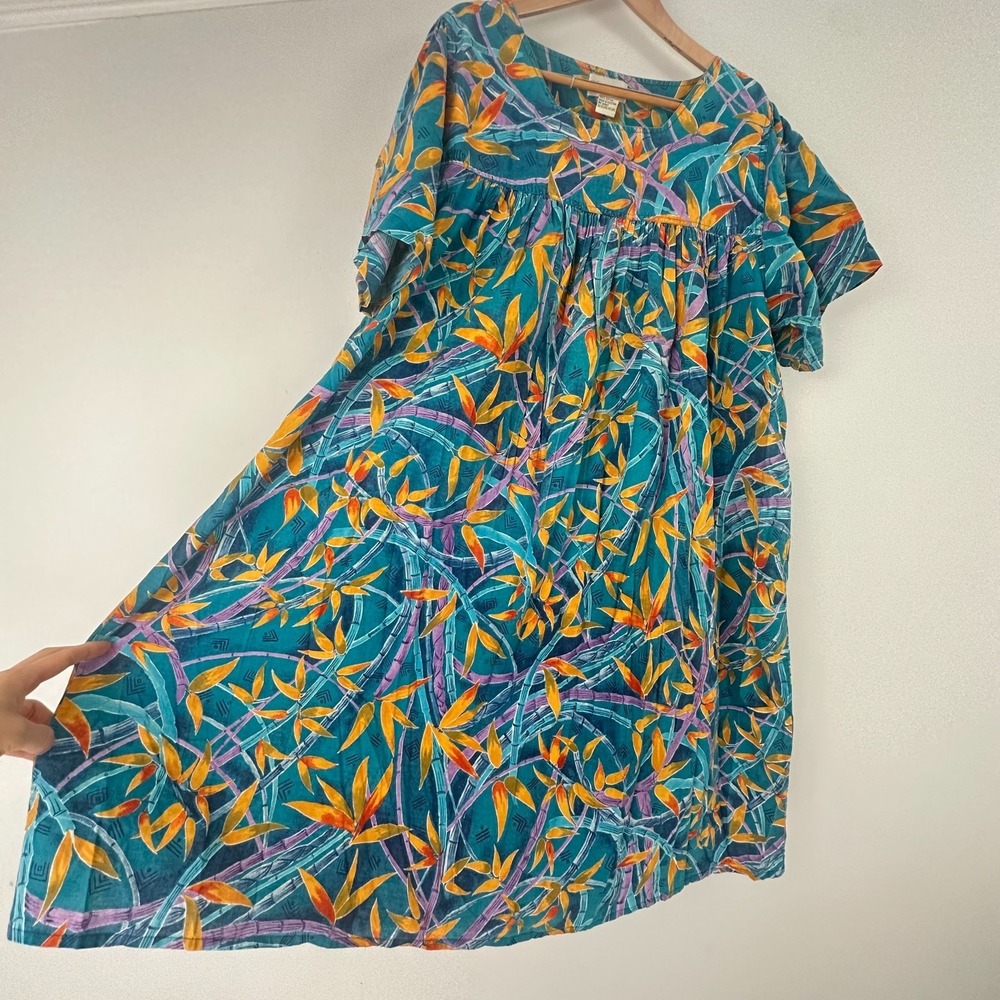 Vintage WINLAR Floral Kaftan Dress 3X Bird of paradise resort colorful MuuMuu - Picture 5 of 15